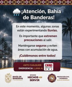 Bahía de Banderas llama a extremar precauciones ante registro de lluvias en distintos puntos del municipio